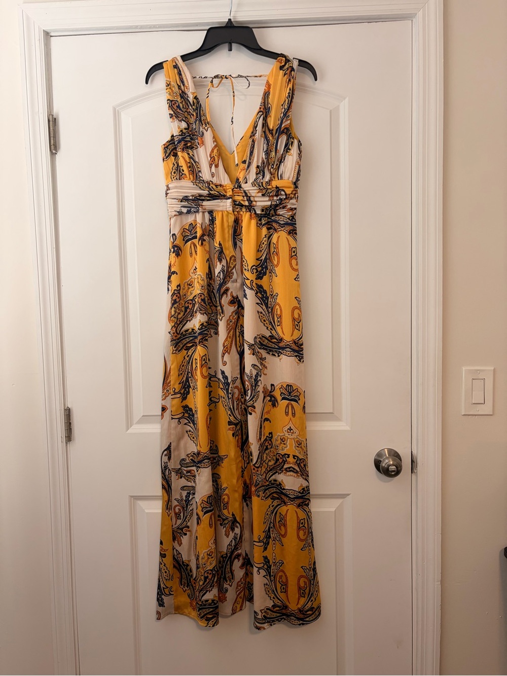 Cache Yellow Paisley Maxi Dress with V-Neck